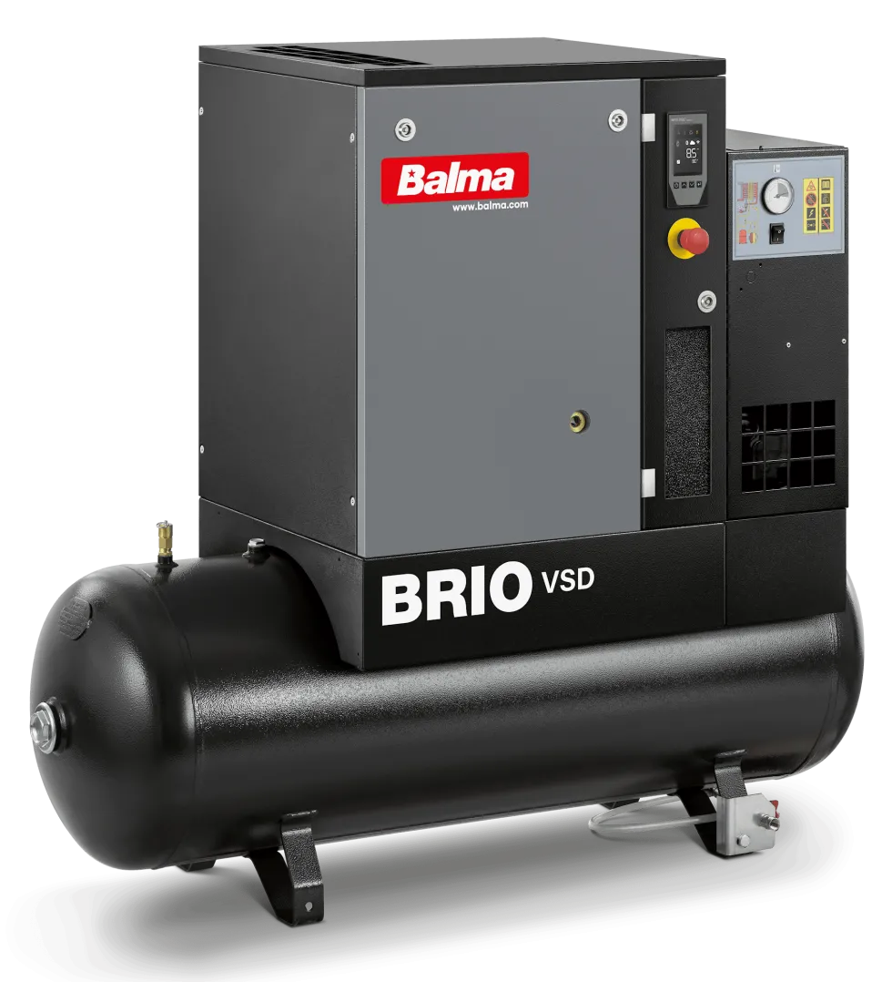 Balma Skruvkompressor Brio VSD.IE 7,5kW 10 bar 200 l med inverter och kyltork