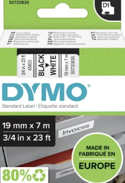 Dymo Märkband Nr. 45803, Svart/Vitt, 19mmx7m