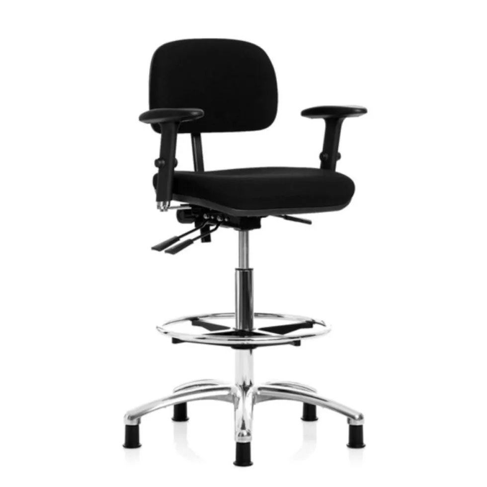 GBP Arbetsstol Industry, svart möbeltyg, hög, låg rygg, fotring, armstöd, med glidfot