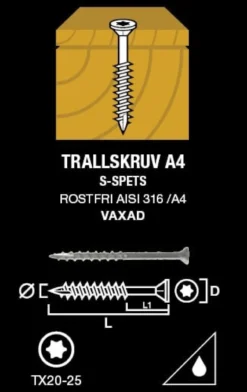 Gunnebo Fastening Trallskruv Rostfri A4 4,2-45 250-pack