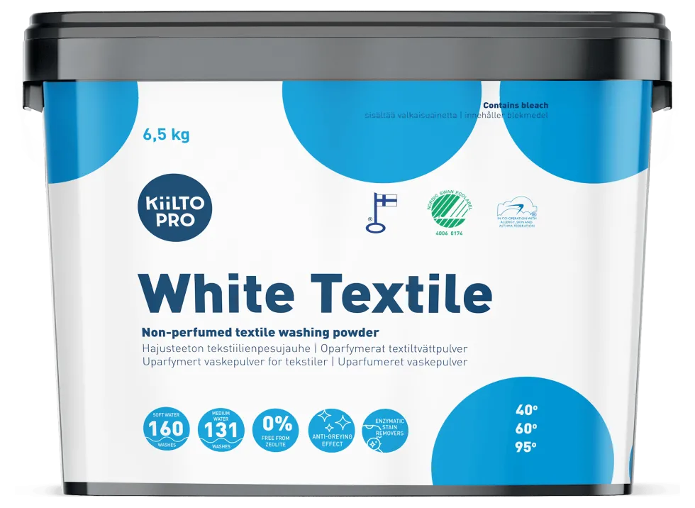 Kiilto Pro White Textile, Tvättmedel för vit tvätt, 6,5 kg
