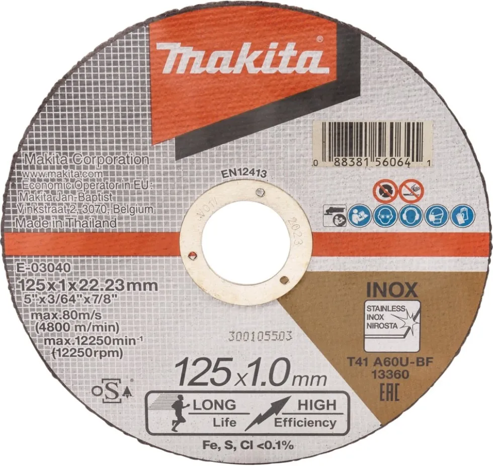 Makita Kapskiva för metall 125x1,0x22,23mm A60U Typ 41 12-pack