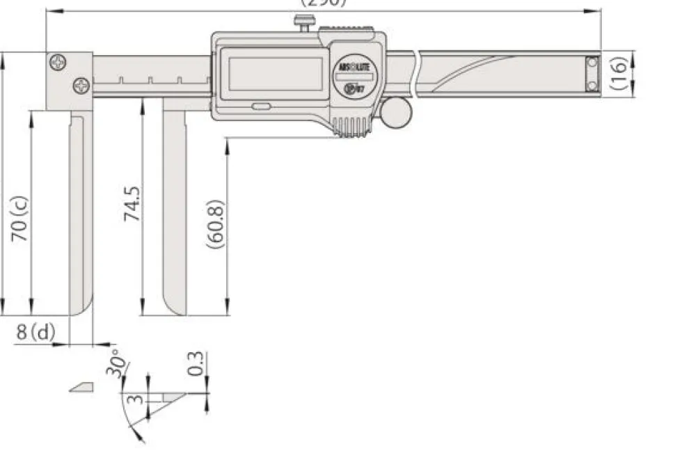 Mitutoyo ABSOLUTE Digimatic Skjutmått 573-742-20 0,4-8in, 0,0005in knivformade skänklar, IP67, friktionsrulle, datautgång