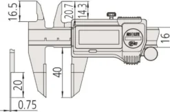 Mitutoyo ABSOLUTE Digimatic Skjutmått 573-734-20 0-6in, 0,0005in tunna hårdmetallbel. skänklar, IP67, friktionsrulle, datautgång
