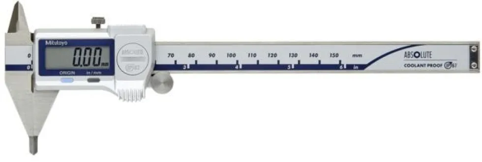 Mitutoyo ABSOLUTE Digimatic Spetsskjutmått 573-725-20 0-6in, 0,0005in smala skänkelspetsar, IP67, friktionsrulle, datautgång
