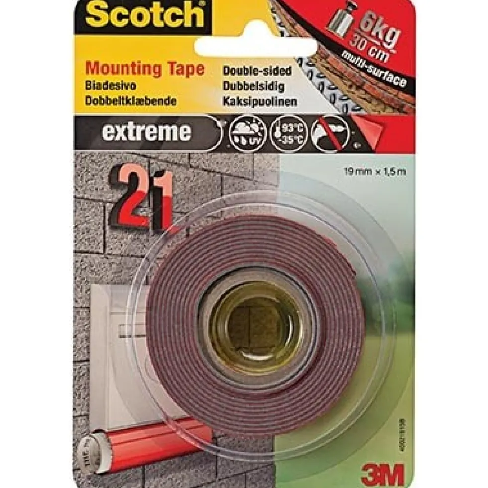 Scotch Extreme monteringstejp 19mmx1,5m, grå