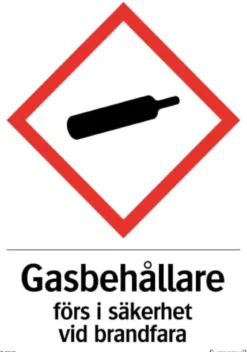 Systemtext Skylt Gasbehållare förs i säkerhet 148x210mm Dekal